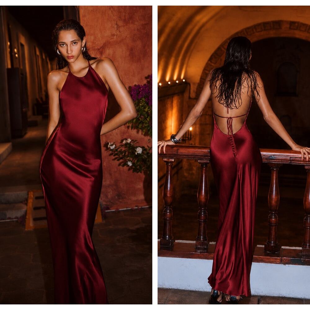 Reformation Jenny Silk Open Back Maxi Dress in Sangria Red – NWT Size M - Picture 6 of 12